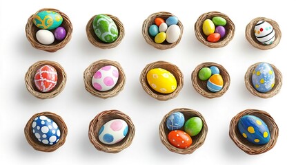 Colorful Easter Eggs in Woven Baskets for Spring Celebration