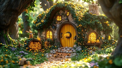 Fototapeta premium Enchanting Honeycomb Cottage in a Lush Forest.