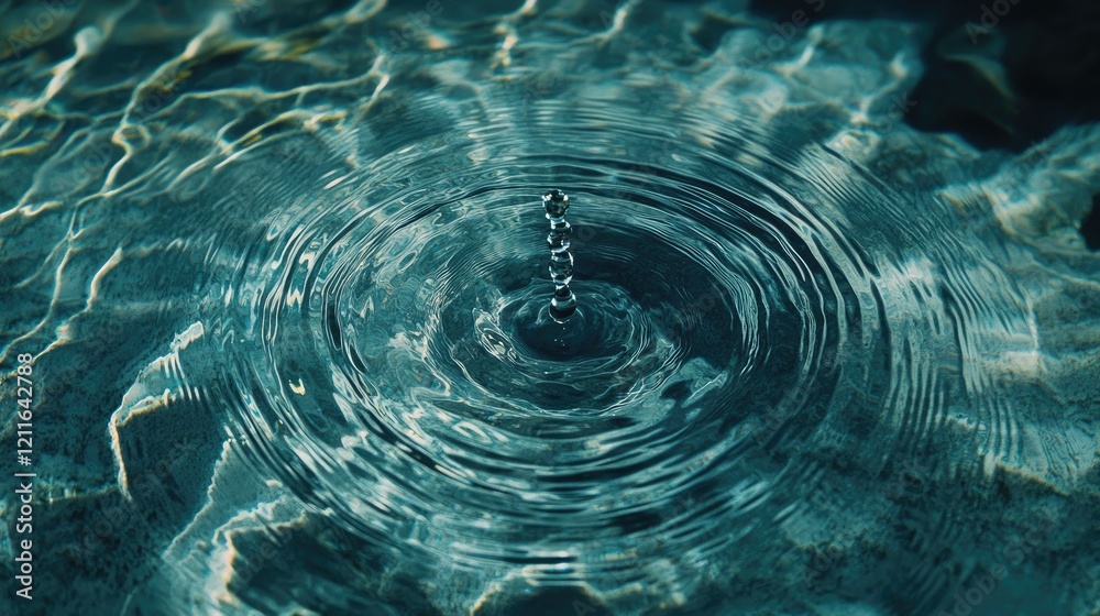 Aufkleber a close-up of a water droplet falling into the ocean, creating expanding ripples in the clear water,