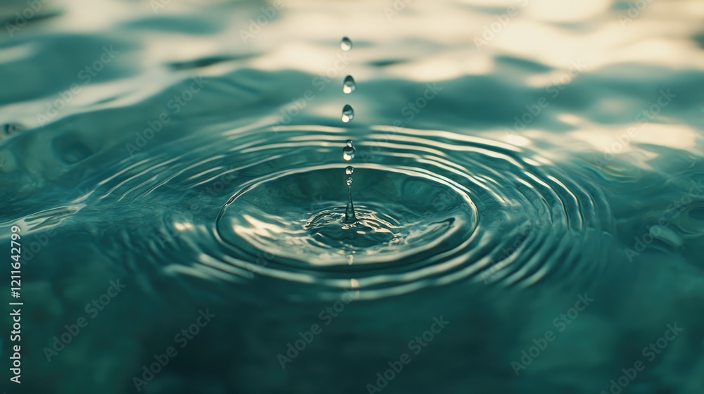 Poster A close-up of a water droplet falling into the ocean, creating expanding ripples in the clear water, symbolizing change and the ripple effect of small actions.