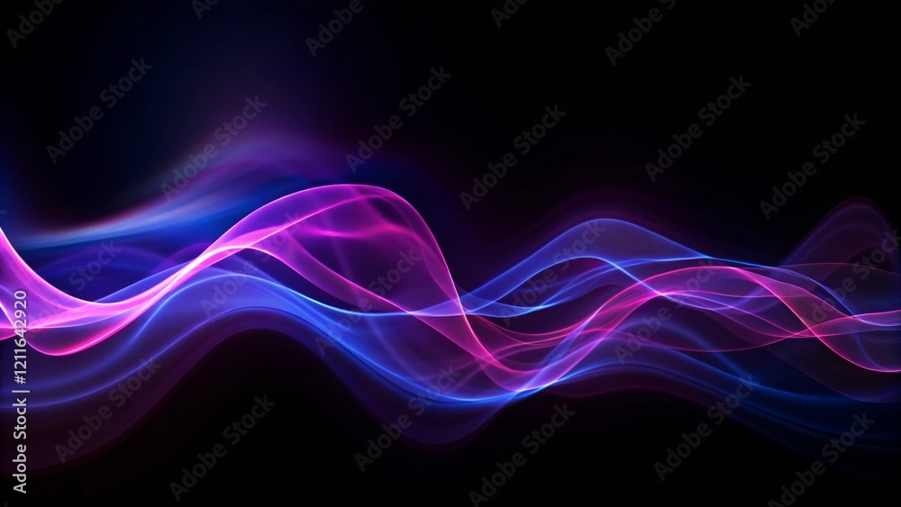 Poster big neon speaking sound sine wave background, abstract audio waveform visualization, glowing lines o
