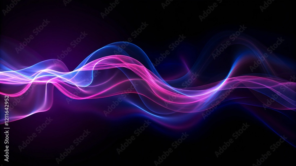 Poster big neon speaking sound sine wave background, abstract audio waveform visualization, glowing lines o