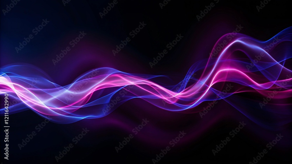 Poster big neon speaking sound sine wave background, abstract audio waveform visualization, glowing lines o