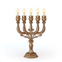 A beautifully designed menorah with five lit candles, symbolizing tradition and celebration.