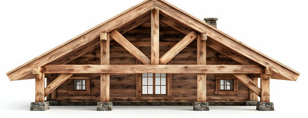 Obraz premium Wooden cabin front, white background, design