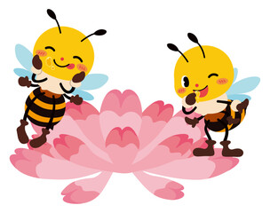 蓮華の蜜を味見する可愛いミツバチ