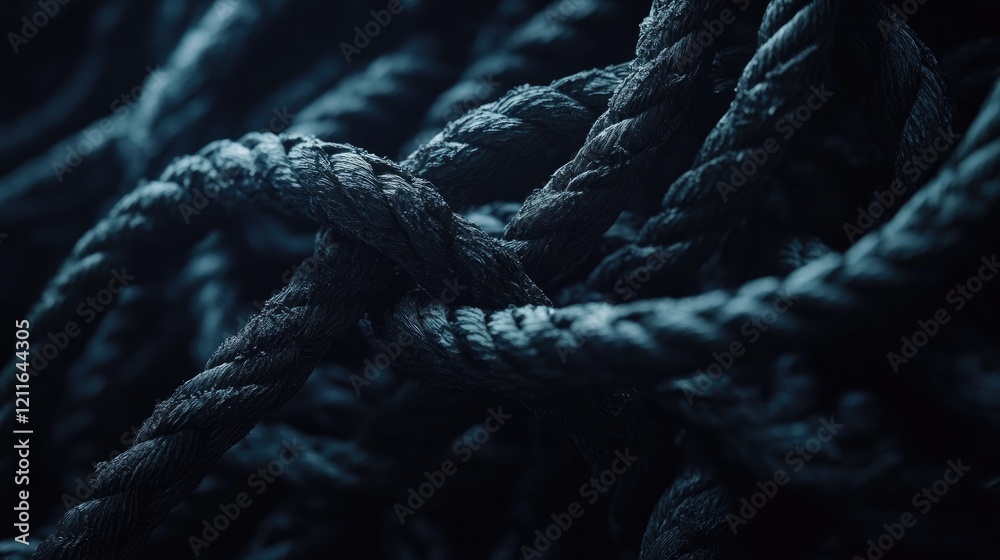 Aufkleber a close-up shot of a tangled rope cord with intricate details, symbolizing strength and versatility.