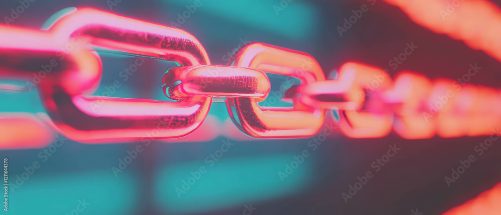 Poster Abstract representation of blockchain technology with a vibrant neon background