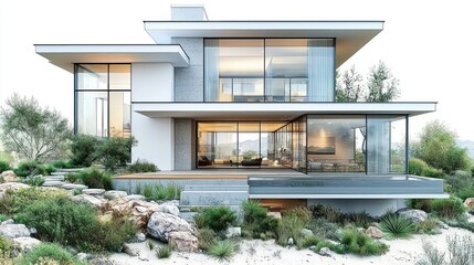 Modern Glass House Architectural Design: Luxury Home on a Hillside