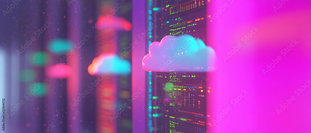 Poster Visual representation of interconnected cloud computing networks and data processing systems