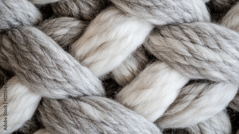 Poster a close-up shot of woven wool yarn in shades of gray, seamlessly creating a pattern that evokes the 