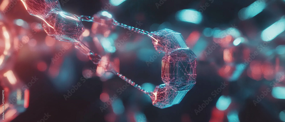 Poster Visual representation of interconnected blocks showcasing blockchain technology's essence