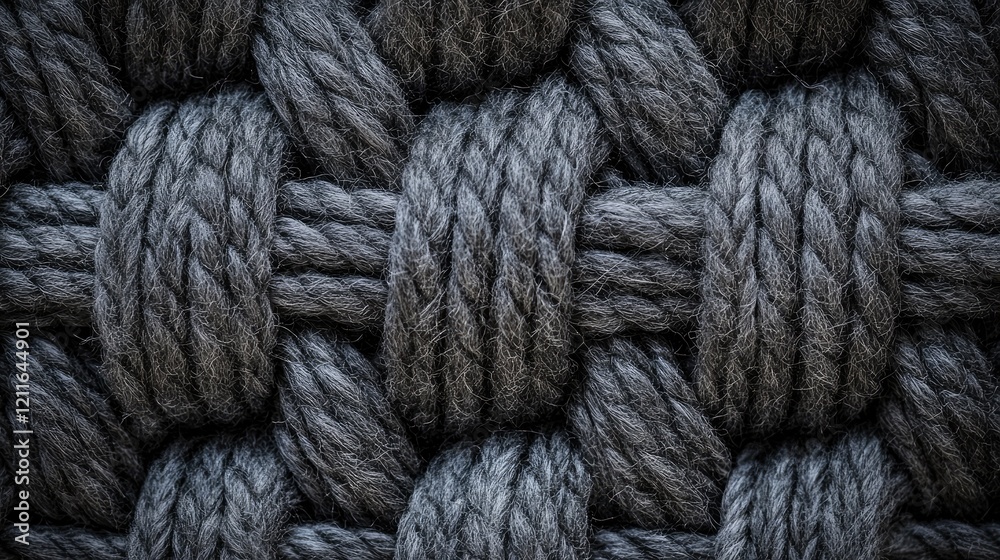 Poster a close-up shot of woven wool yarn in shades of gray, seamlessly creating a pattern that evokes the 
