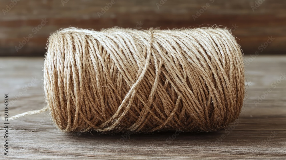 Poster a coil of string rope, ready for use, placed on a wooden surface with natural lighting.