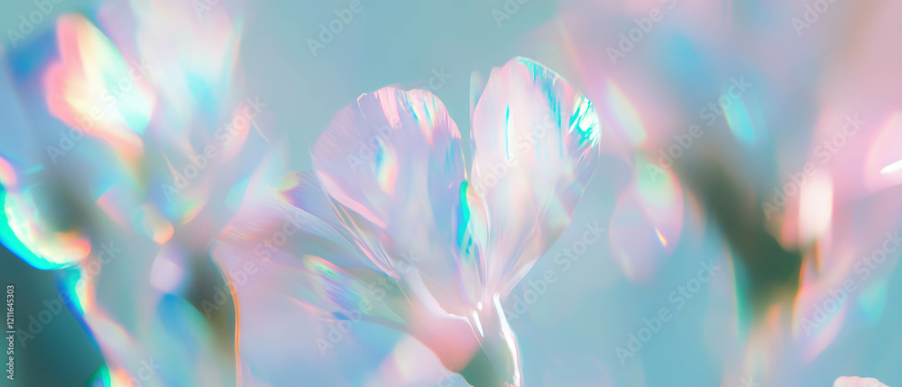 Poster Blurred holographic flowers creating a dreamy abstract background for text presentation