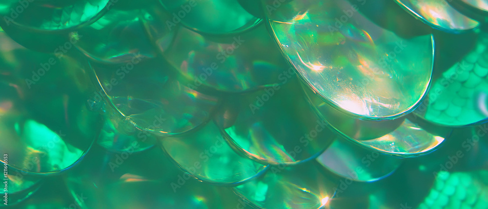 Poster bubbles and shimmering mermaid scales create a captivating abstract background