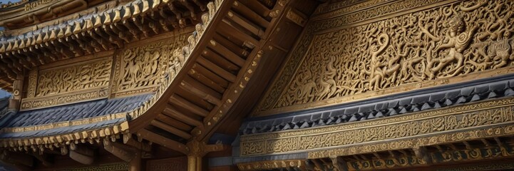 Detail of intricate golden roof carving at gyeongbokgung palace, carving, design, South Korea, detail, intricate