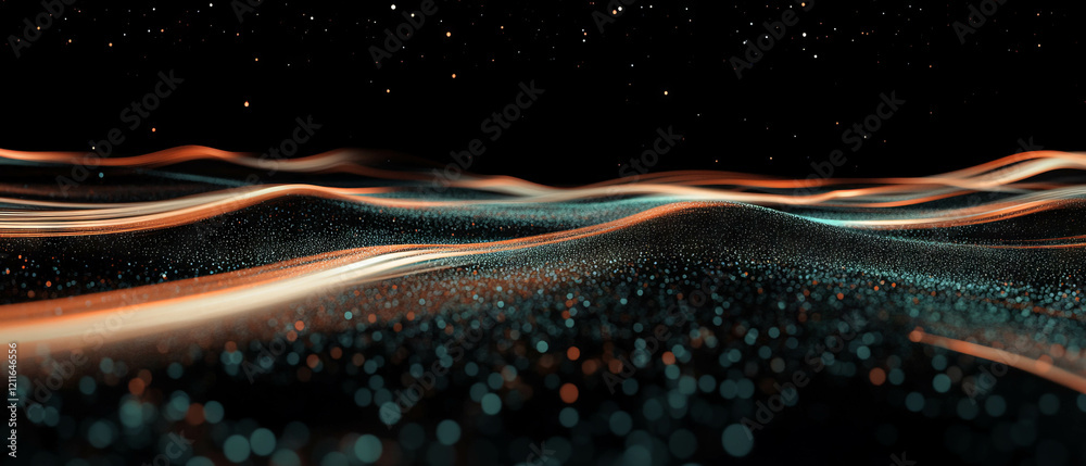 Fototapete Data streams flow through an abstract technological landscape with an empty center
