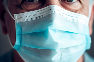 Healthcare worker with mask and gown, acting safely to avoid infections