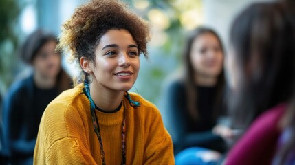 A dynamic workshop for LGBTQ youth empowerment, featuring vibrant speakers and engaging group activities in a supportive setting