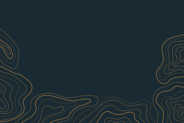 Abstract luxury topographic map background. Gold topographic lines on a dark blue background