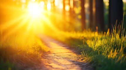 Naklejka premium Peaceful Hiking Trail Through Illuminated Forest Landscape