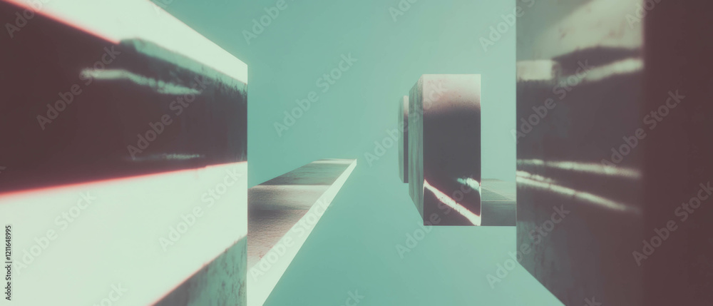 Poster Modern abstract shapes with a dusty texture create minimalist aesthetic in soft tones