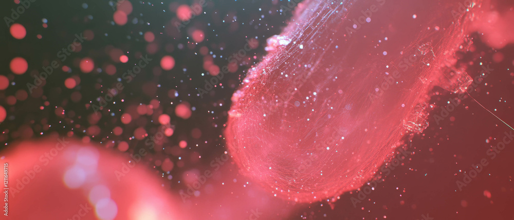 Poster Flowing digital particles create a vibrant abstract background for data visualization