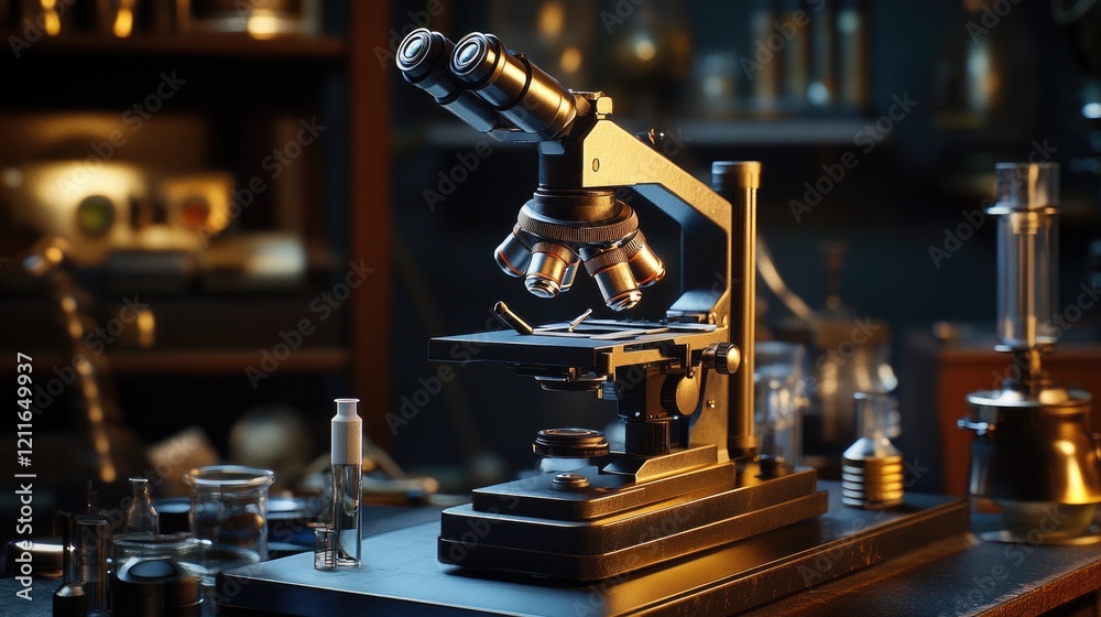 Aufkleber a detailed shot of a professional microscope, softly illuminated to emphasize its accuracy and craft