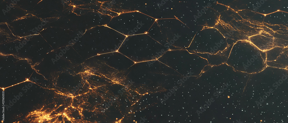 Poster Hexagonal grid pattern with glowing elements in a digital tech design
