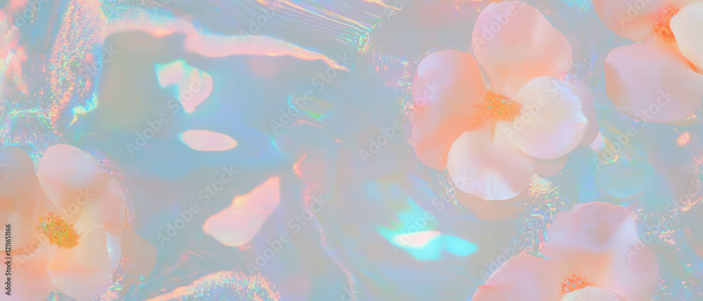 Poster vibrant floral abstract background with holographic effect and space for text