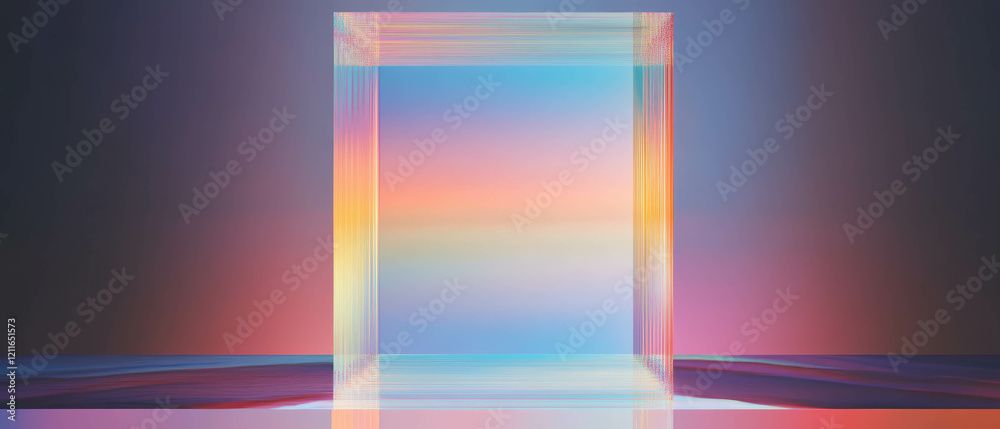 Poster Vibrant holographic gradients create a seamless abstract banner with an empty center