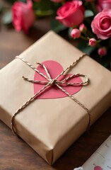 Kraft paper Valentine's Day box/packaging with zero waste, eco-friendly materials, with heart design elements