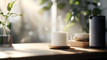 Cozy Cup of Tea with Electric Heating Corner Radiating Warm Light