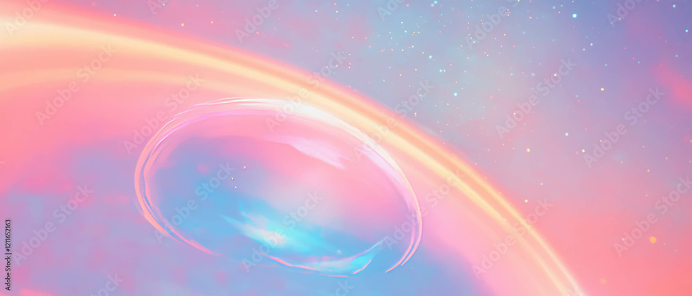 Poster fluid banner design over holographic liquid with vibrant colors and abstract patterns