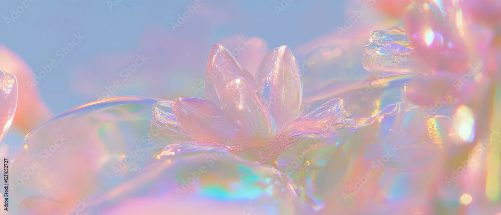 Poster holographic underwater flowers create a serene and calming backdrop for branding