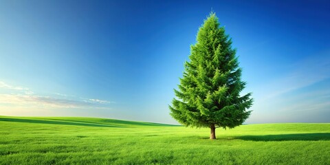 Tall Evergreen Tree on Grassy Field - PNG Transparent Background