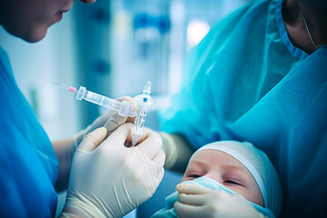 Medical worker adjusting protective equipment, focused on safety