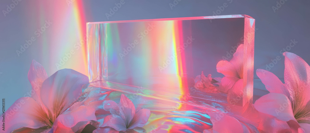 Aufkleber holographic prism and floral arrangement create a futuristic abstract backdrop