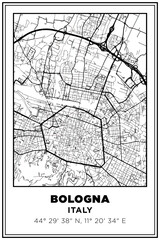 Black and white printable Street map art Bologna City, italy. Travel poster with coordinates, poster design, Modern Poster Wall Art Home Decor Ready to Printable