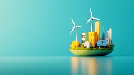 Obraz premium Futuristic Floating Island City Powered by Renewable Energy Technologies