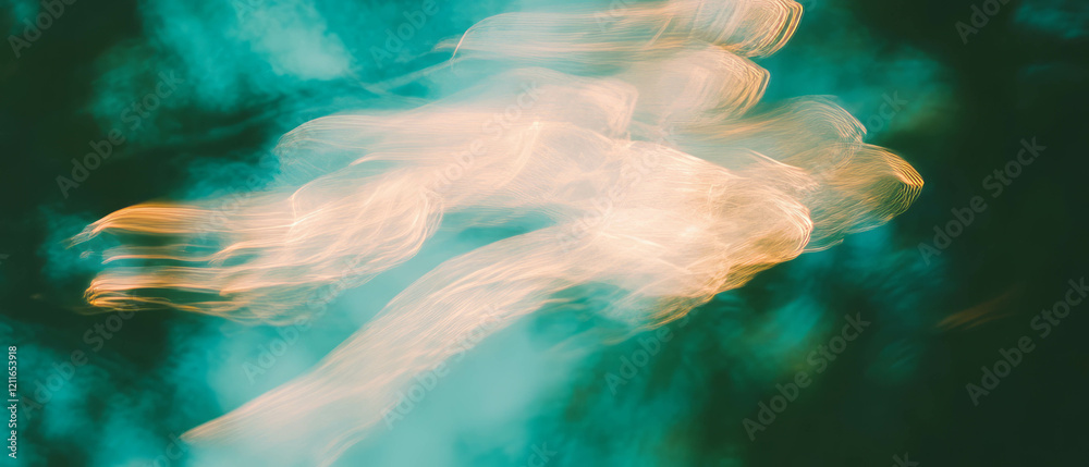 Poster Curved light streaks form intricate knots and abstract patterns in a vibrant backdrop