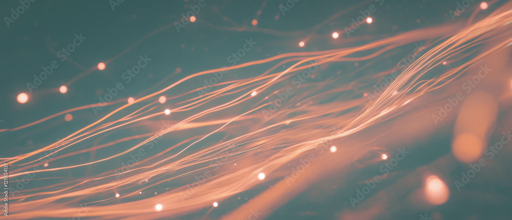 Poster Dynamic light streaks create an immersive abstract background with virtual interactions