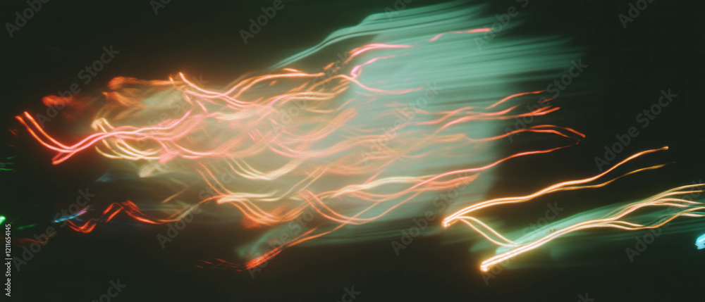 Poster Light streaks create dynamic interactions in an abstract display of motion and energy