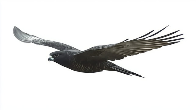 black falcon isolated image: powerful raptor in motion with wings spread