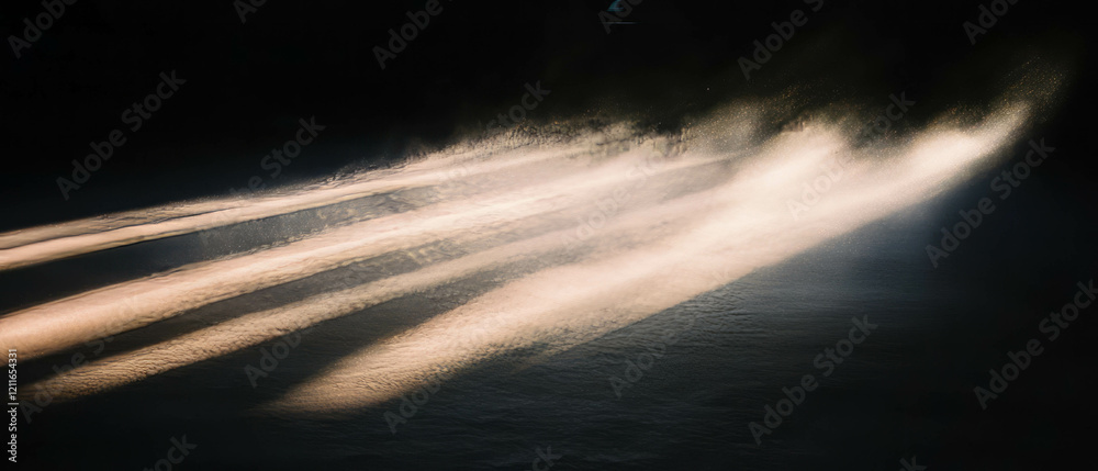 Poster Light streaks create dynamic patterns in an abstract, dust-filled setting