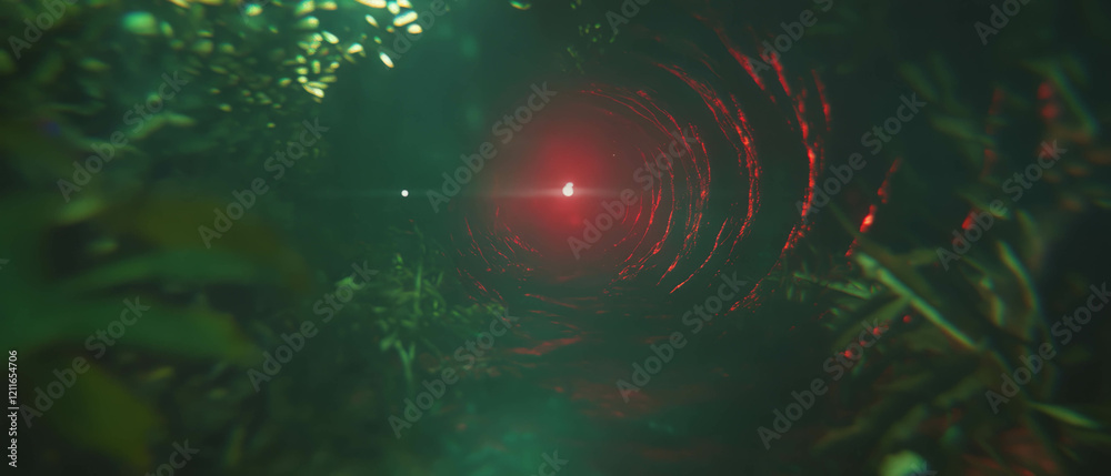 Poster Light streaks weave through mysterious portals in an abstract cosmic landscape