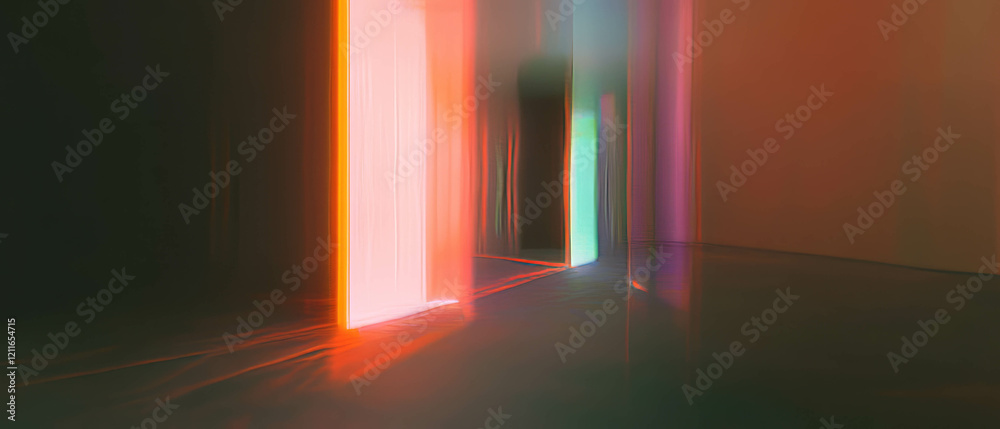 Poster Light streaks passing through abstract portals into mysterious realms