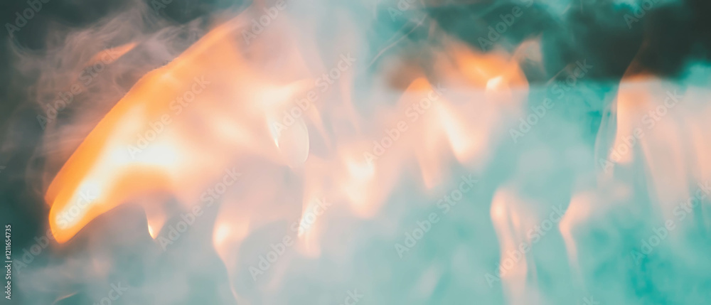 Poster light streaks pierce through swirling smoke creating an enigmatic atmosphere in the air