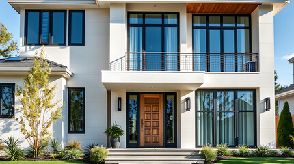 Fototapeta premium Modern Luxury House Exterior: Contemporary Home Design and Architecture. Real Estate Property Showcase